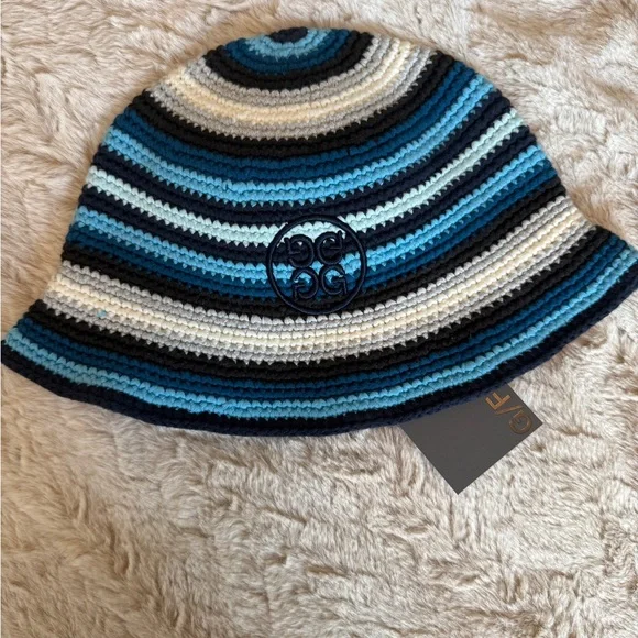 *LAST ONE!* G/FORE Blue and White Brimmed Striped Crochet Bucket Hat BNWT